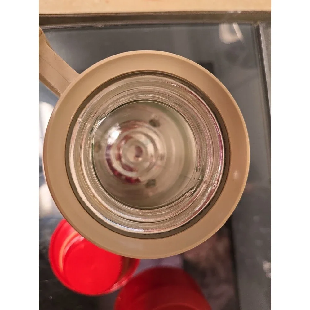 Vintage Thermos Vacuum Bottle/Jar Model 6002 Tan/Red USA Wide Mouth Glass Lined